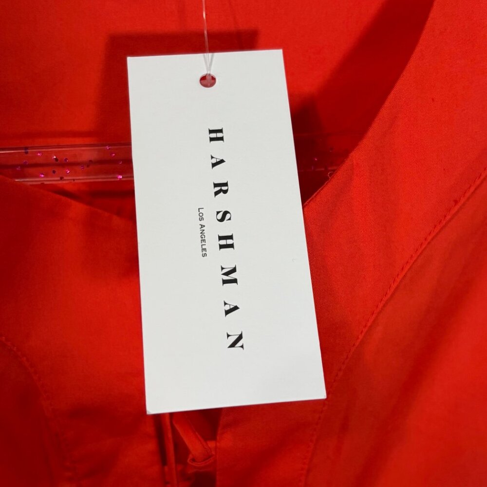 Harshman Joelle Blouse 3X Coral Red 100% Cotton Lace Up V-Neck Boho Chic Coastal - Picture 6 of 10